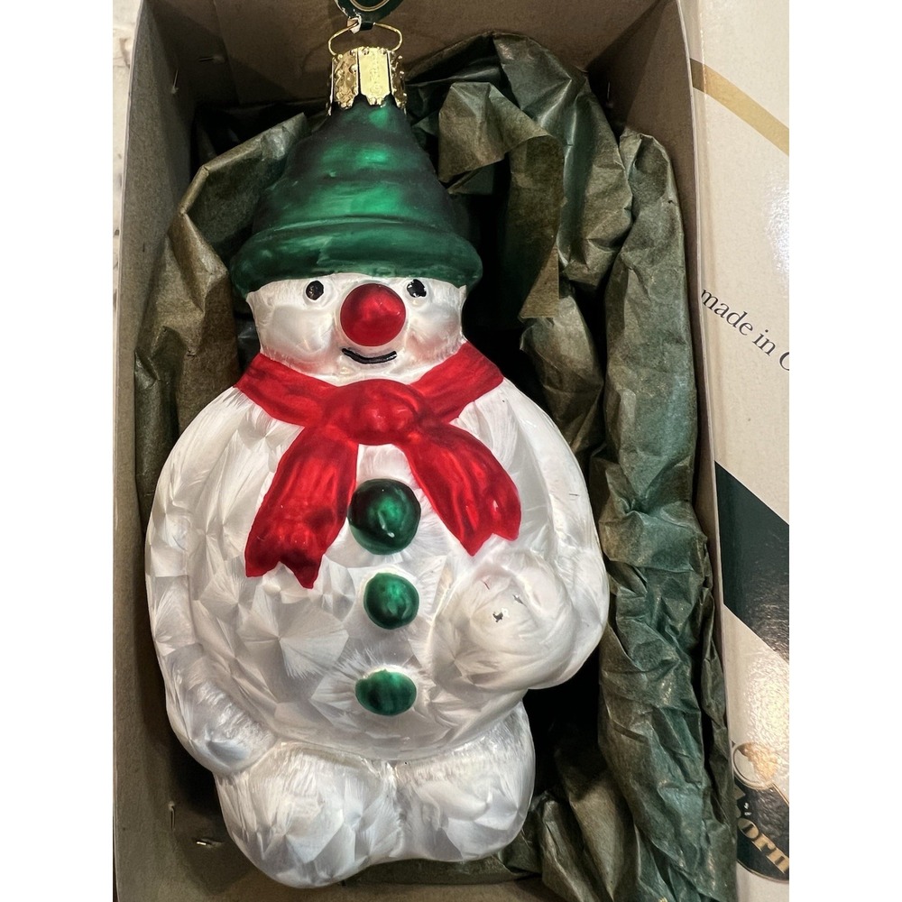 Christborn Vintage Mouth Blown Hand Painted Glass Snowman Ornament Germany NEW‎
